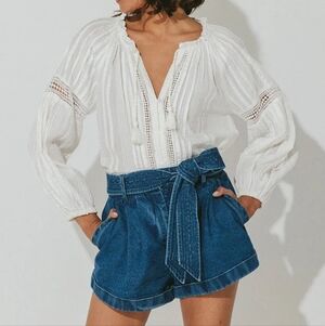 Cleobella Stevie Short Medium Wash Denim Tie Waist Size Large